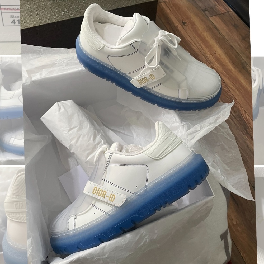 Dior White Leather Sneakers with Blue Gradient Sole